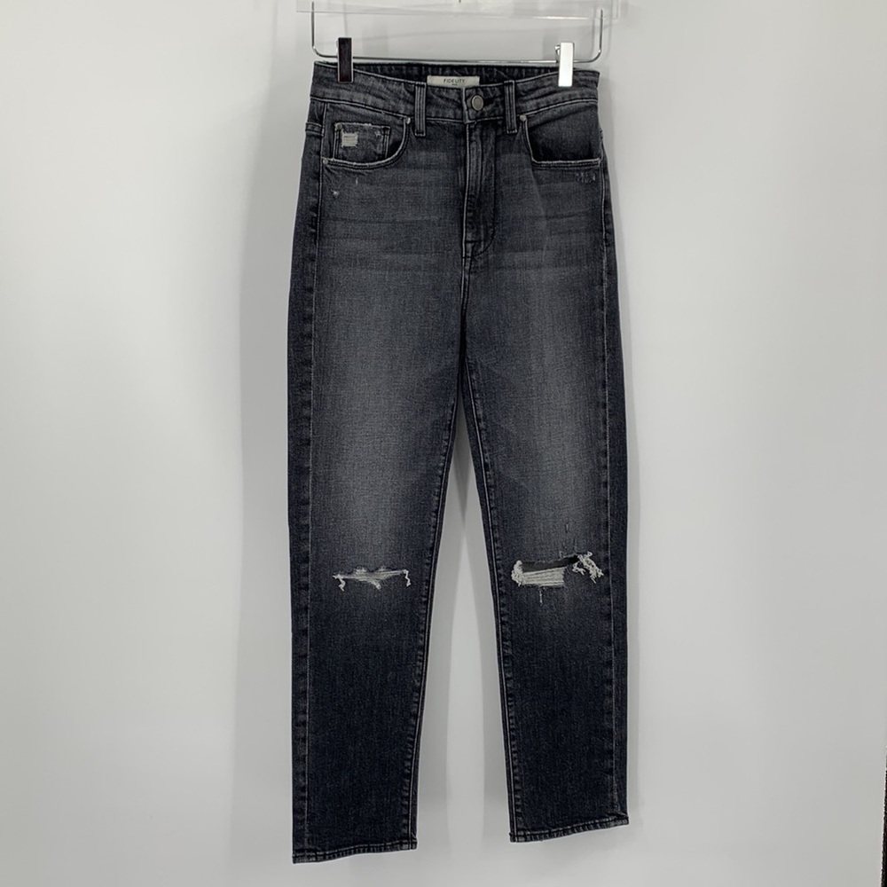 Fidelity Twiggy cropped jeans k-pop black wash distressed high rise women new 25